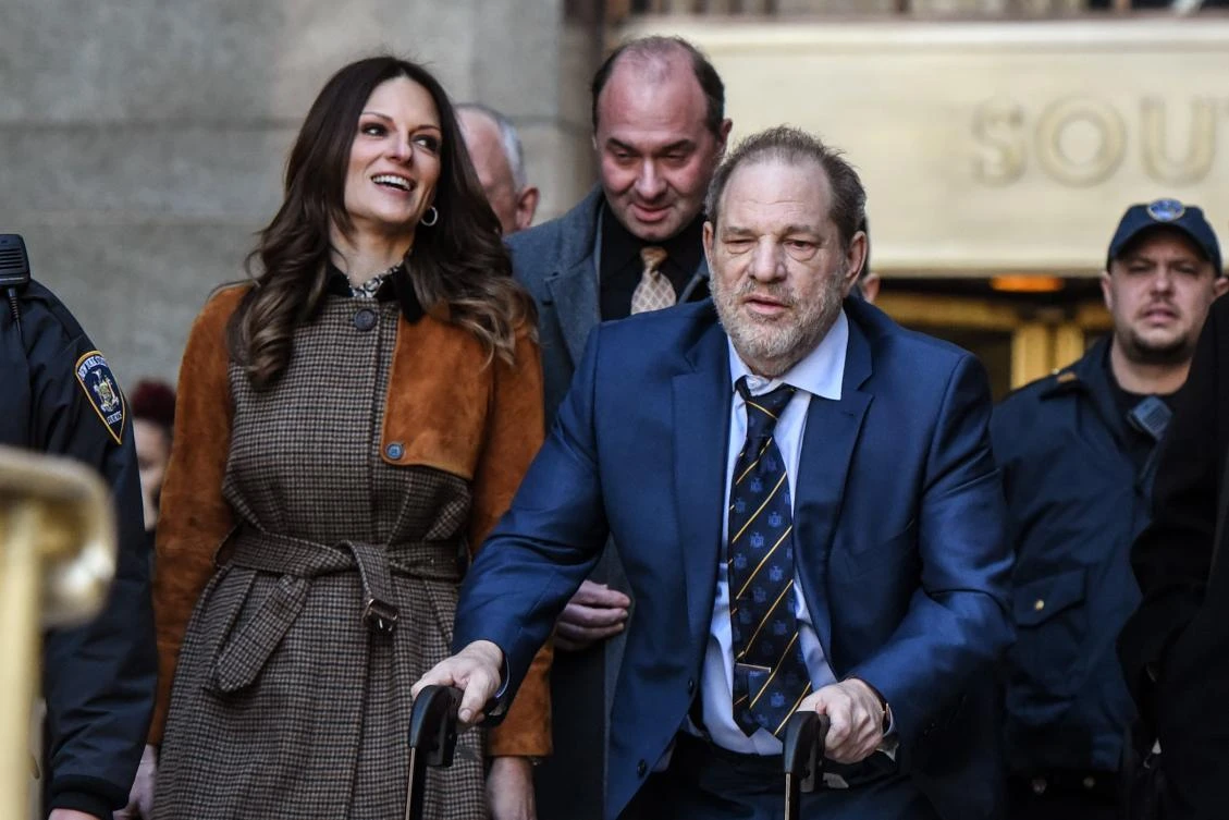Movie producer Harvey Weinstein, right, departs his sexual assault trial at New York Criminal Court with his lawyer Donna Rotunno, left, on February 14, 2020. (AFP)