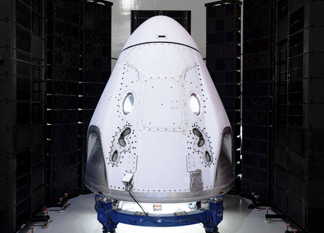 This undated photo made available by SpaceX in February 2020 shows the Crew Dragon spacecraft undergoing acoustic testing in Florida. On Tuesday, Feb. 18, 2020, SpaceX announced it is working with Space Adventures Inc. to take tourists into a high orbit. (SpaceX via AP)