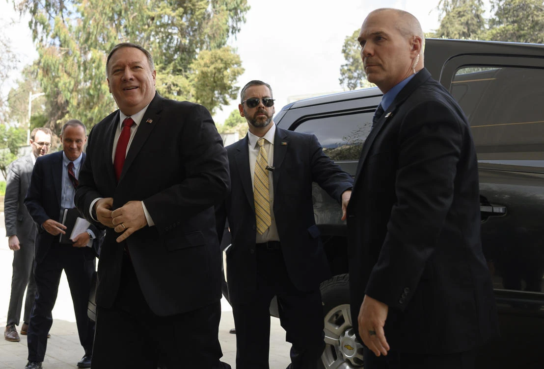 US Secretary of State Mike Pompeo, left, said authorities in Washington were prepared to talk to Iran ‘anytime,’ but that it needed to ‘fundamentally’ change its behavior. (AFP)