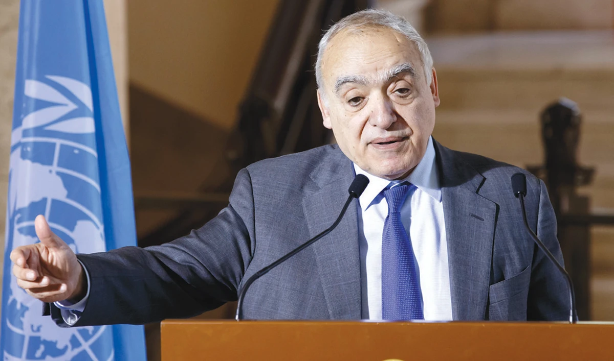 Ghassan Salame, head of the UN Support Mission in Libya, talks at the European headquarters of the UN in Geneva, Switzerland, on Tuesday. (AP)