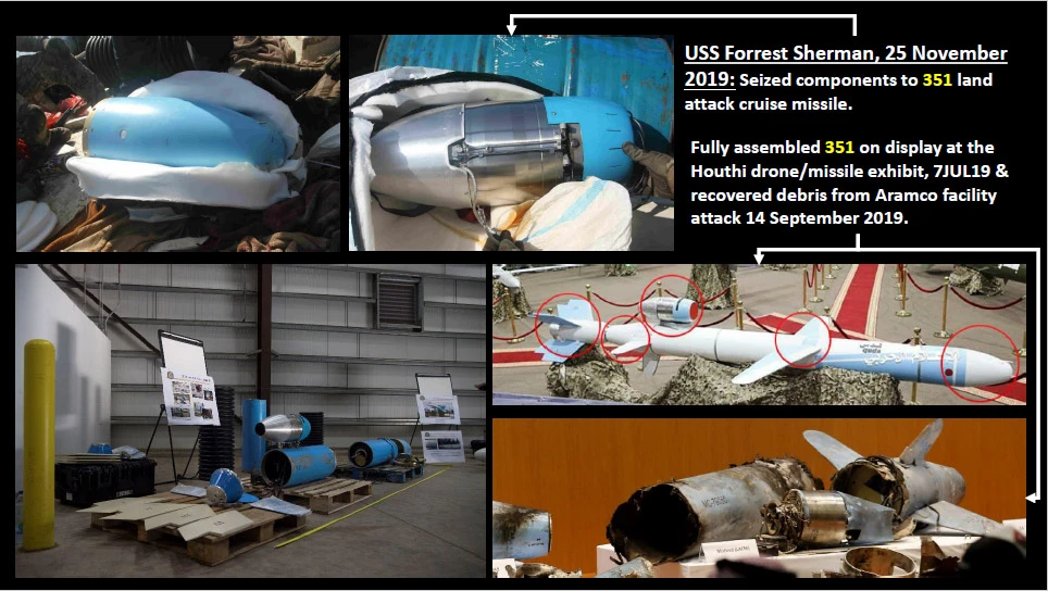 USS Forrest Sherman seized "351" land attack cruise missiles that matched those used against the Aramco sites. (US Central Command)