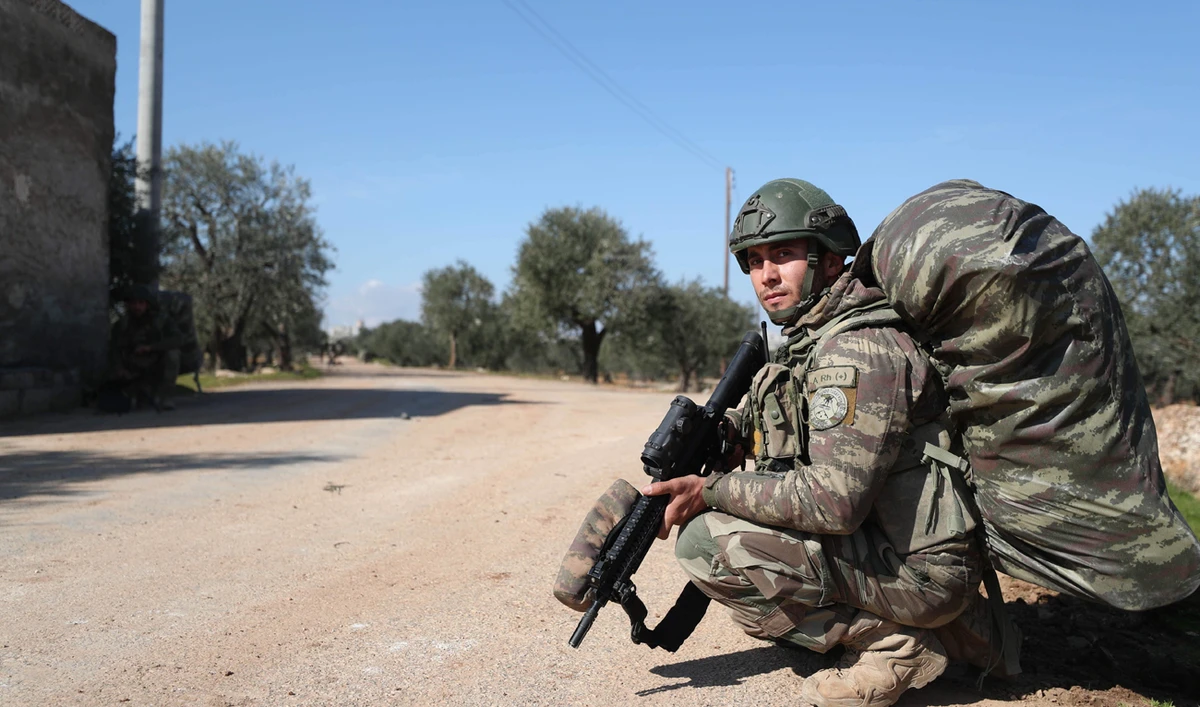 A Turkish soldier at a position near the village of al-Nayrab, about 14 kilometres southeast of the city of Idlib in northwestern Syria. (AFP)