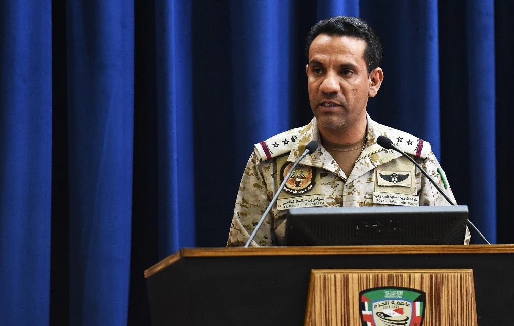 Arab coalition spokesman Col. Turki Al-Malki said the Houthi boat rigged with explosives was intercepted and destroyed. (AFP)