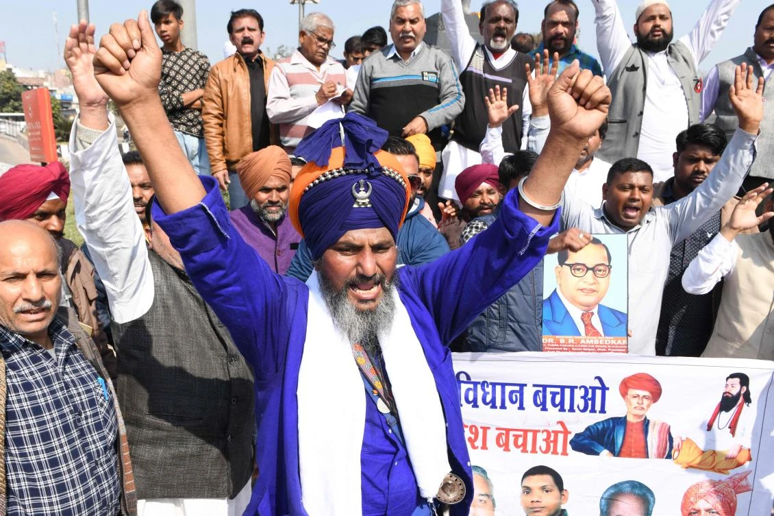 Demonstrators shout slogans during a protest against India's new citizenship law, in Amritsar on February 23, 2020. ( AFP)