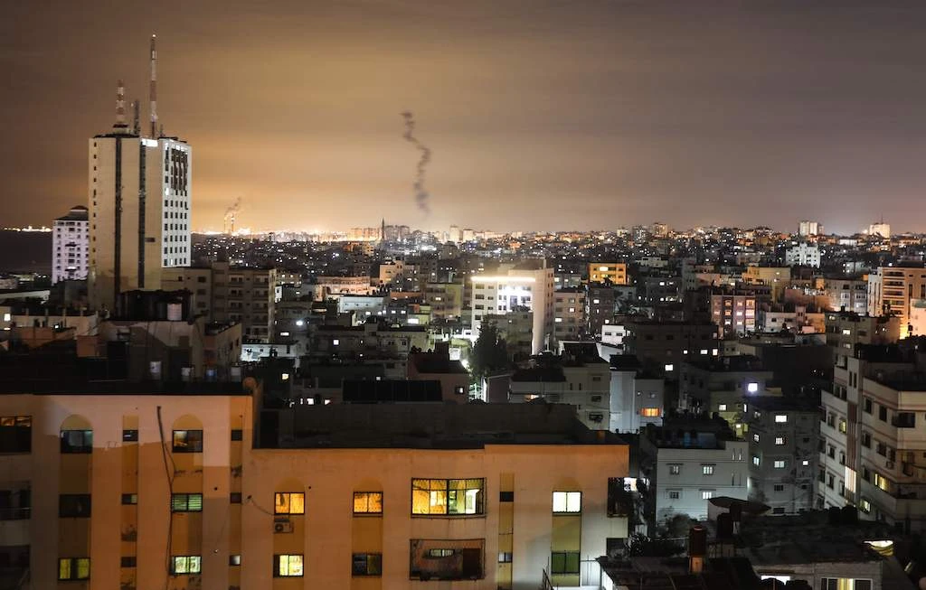 A picture taken on February 23, 2020, shows the smoke trail of a rocket, fired by Palestinian militants, flying over the Gaza Strip. (AFP)