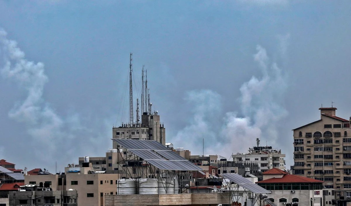 Smoke trails from a rocket fired by Palestinian militants flying over the Gaza Strip in this picture taken on February 24, 2020. (AFP)