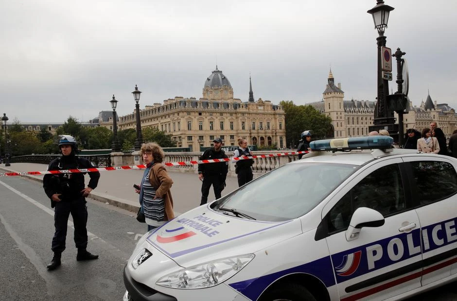 French police secure the area in front of the Paris Police headquarters in Paris, France, October 3, 2019. (Reuters)