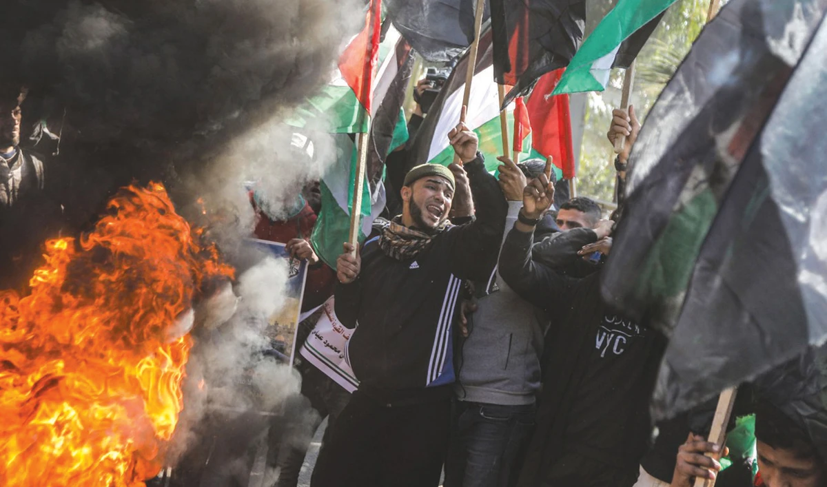 Palestinian demonstrations protest against peace plan proposal in Gaza. (AFP)