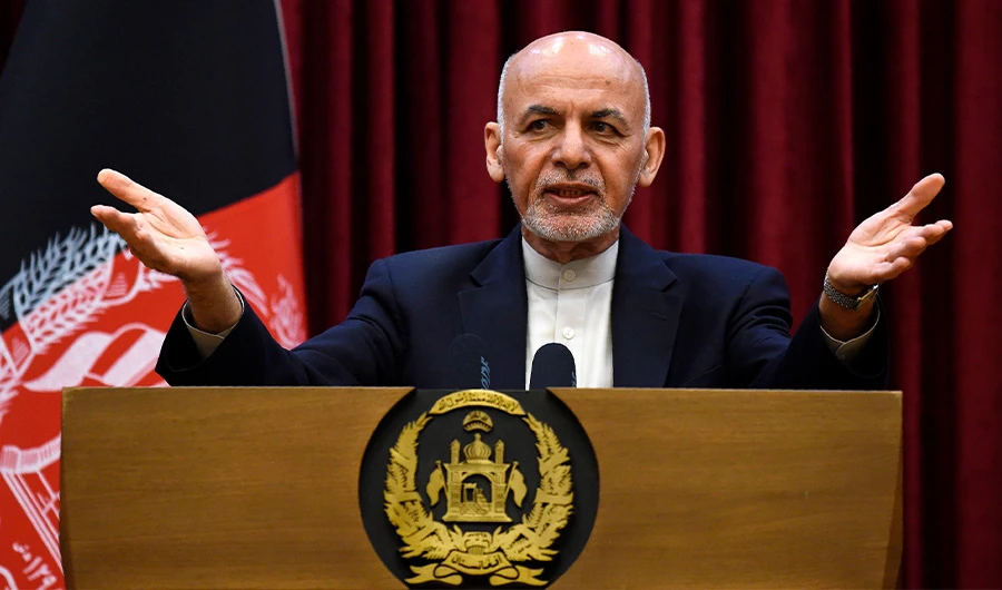 Afghan President Ashraf Ghani gestures as he speaks during a press conference at the presidential palace in Kabul on March 1, 2020. (AFP)