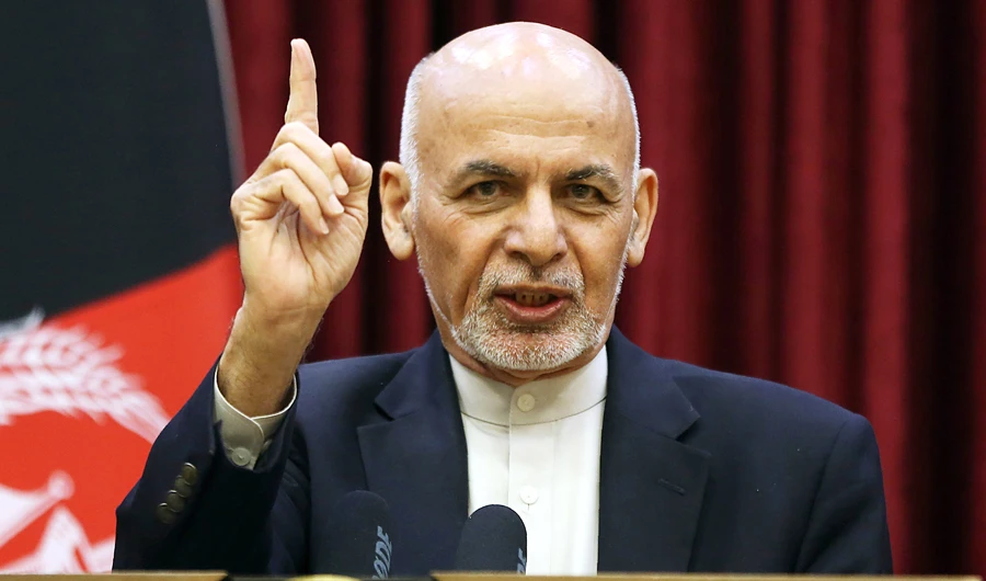 Afghan President Ashraf Ghani speaks during a news conference at the presidential palace in Kabul, Afghanistan, Sunday, March, 1, 2020. (AP)