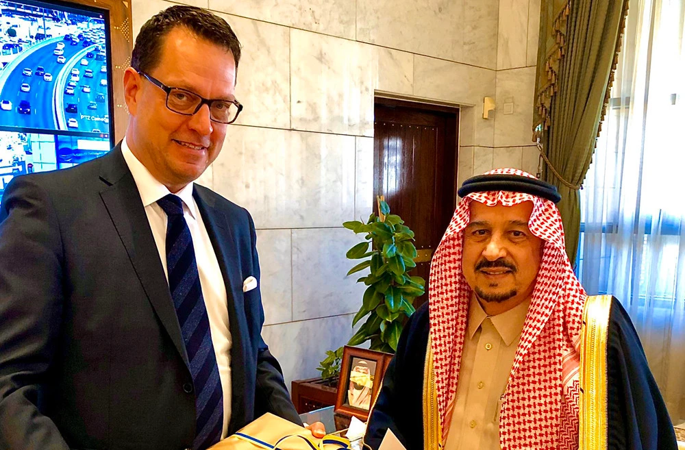Swedish Ambassador to Saudi Arabia Niclas Trouve with Riyadh Gov. Prince Faisal bin Bandar. (Supplied)