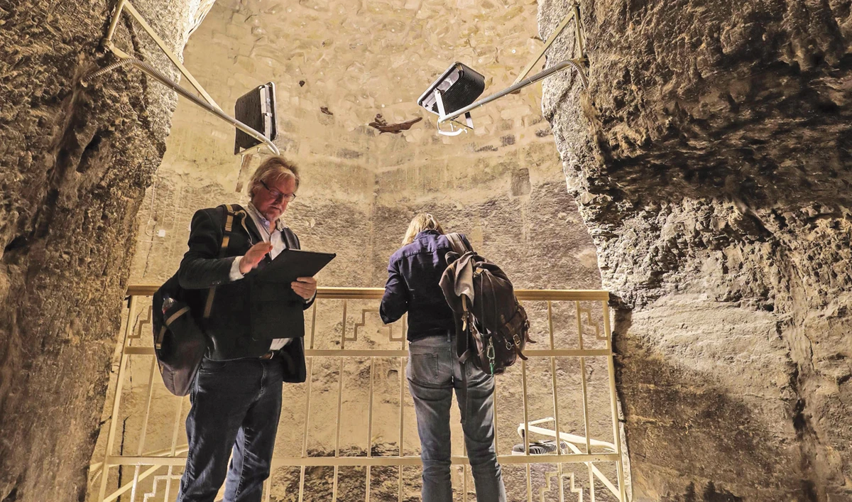 Tourists tour inside the pyramid of Djoser in Egypt’s Saqqara. (AFP)