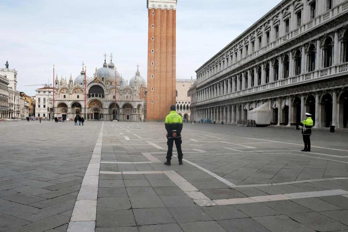 St. Mark’s Square, in Venice, after the Italian government imposed a virtual lockdown on the north of Italy to try to contain the coronavirus outbreak. (Reuters)