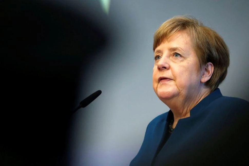 German Chancellor Angela Merkel speaks during a German-Greek business forum in Berlin, Germany, March 9, 2020. (Reuters)