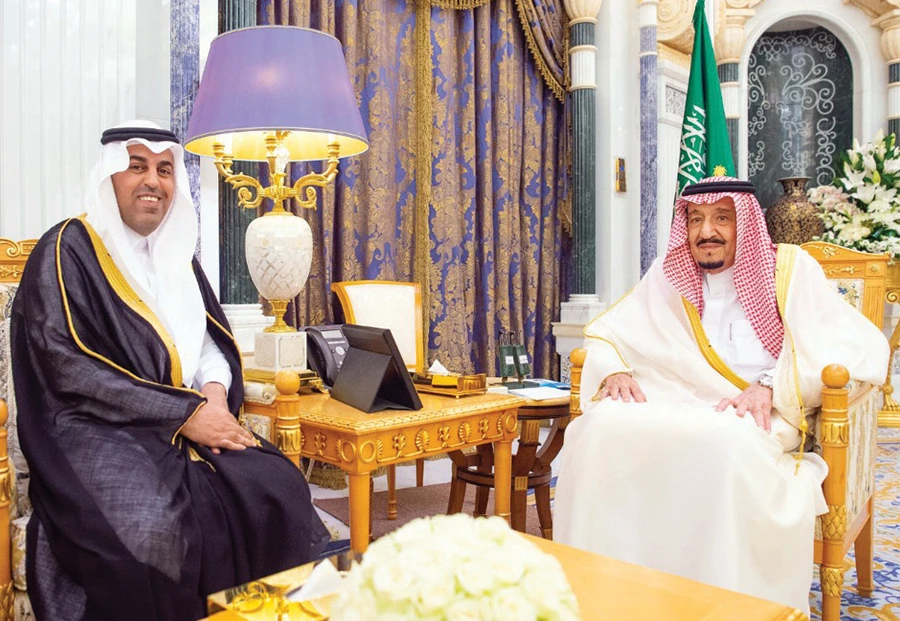 King Salman congratulates Dr. Mishaal bin Fahm Al-Salami on the occasion of his election as speaker of the Arab Parliament for a second term. (SPA)