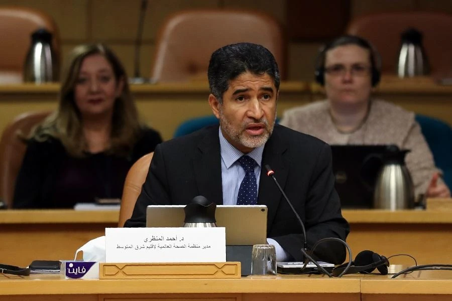 Ahmed al-Mandhari, WHO regional director for the Eastern Mediterranean, speaks during a press briefing at the World Health Organisation's regional office in the Egyptian capital Cairo on February 19, 2020. (File/AFP)