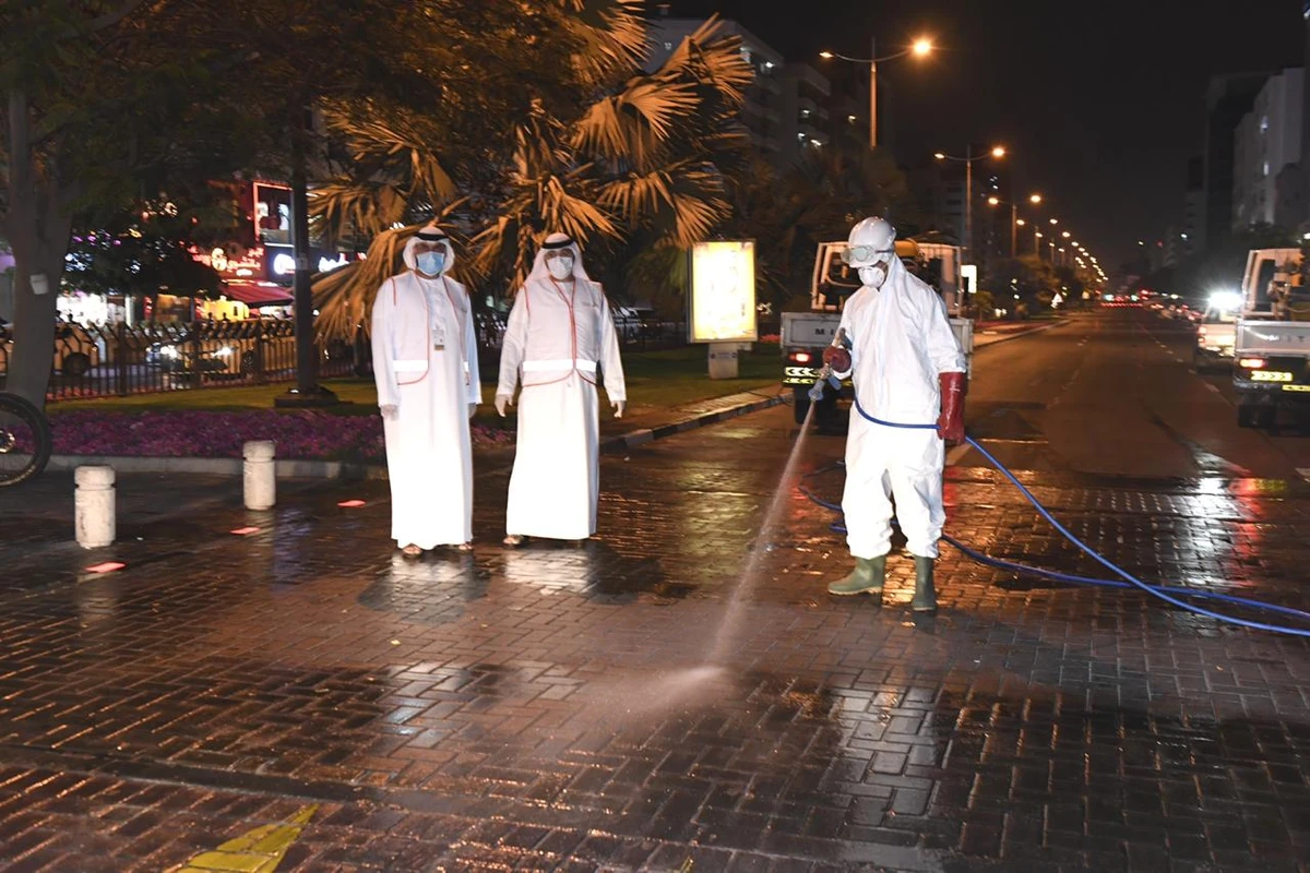 Dubai Municipality launched an 11-day disinfection campaign on Friday to begin cleaning and sterilising the streets and roads of the emirate as part of its measures against the coronavirus. (Dubai Media Office)