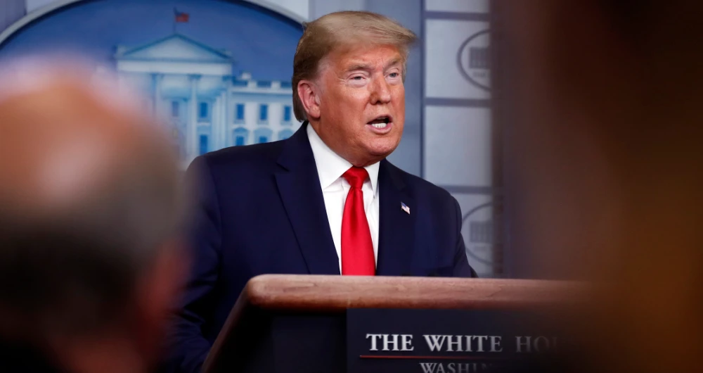 Donald Trump gives an update on the coronavirus in the US. (AP)