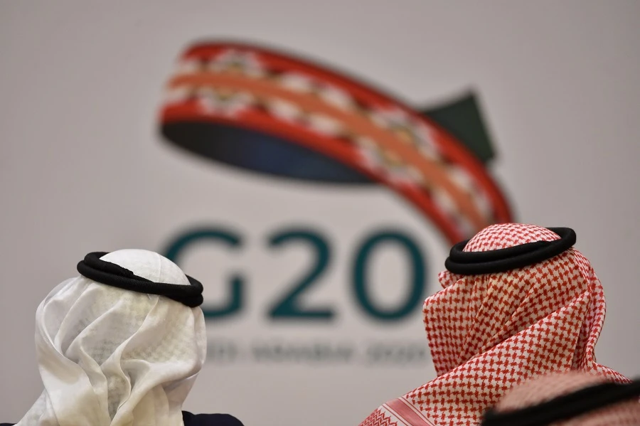 Unidentified guests attend a meeting of Finance ministers and central bank governors of the G20 nations in the Saudi capital Riyadh on February 23, 2020. (File/AFP)