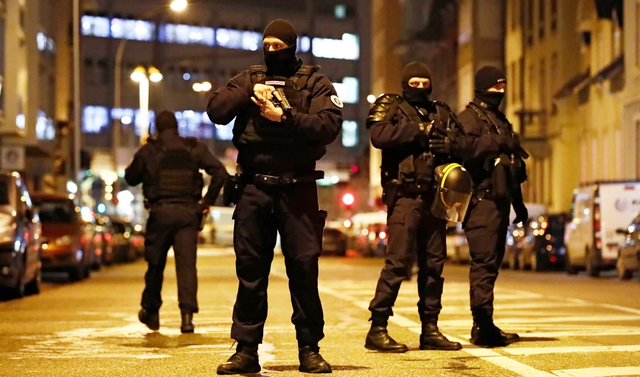 French special police forces stand guard in Strasbourg, France, December 13, 2018. (REUTERS)