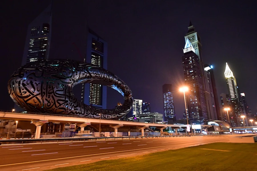 A picture shows The United Arab Emirates, of which Dubai is a member, has imposed a March 26 to 29 nightime lockdown to allow for outdoors and public transport sanitation operations, amid the outbreak of the new coronavirus. (AFP)