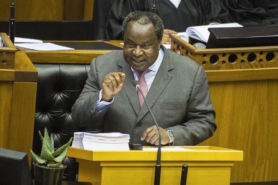 Tito Mboweni, South African Minister of Finance, delivers his 2020 Budget Speech in the South African Parliament, on February 26, 2020, in Cape Town. (File/AFP)