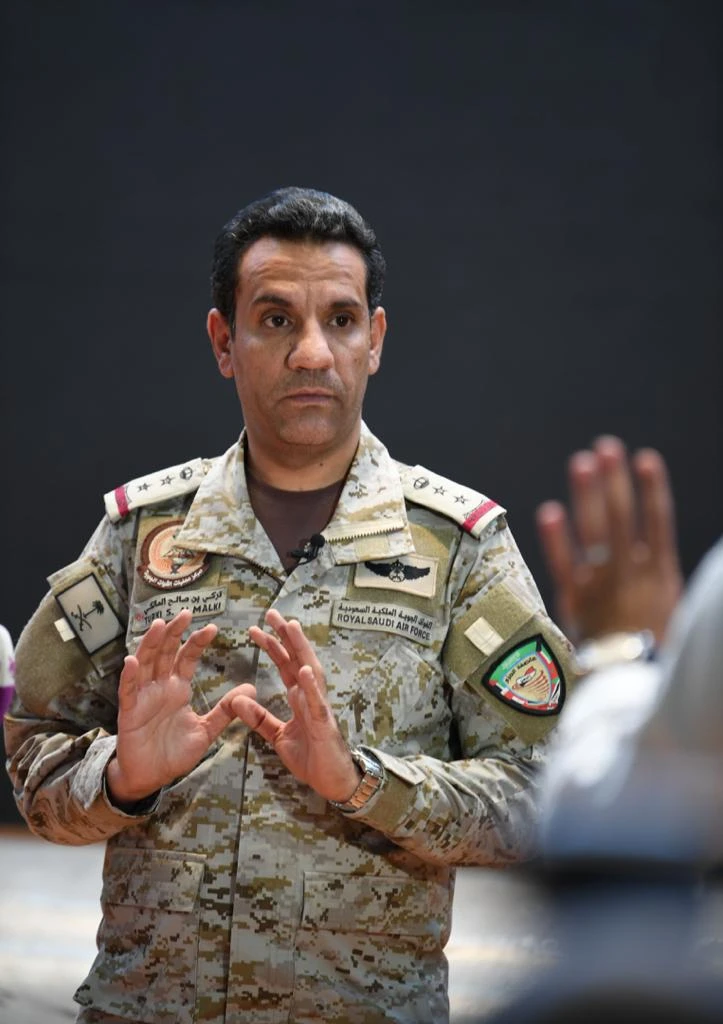 Col. Turki Al-Maliki, spokesperson for the Arab coalition helping Yemen's legitimate government, said the Royal Saudi Air Defense Forces intercepted and destroyed at 11:23 p.m. on Saturday two ballistic missiles over Riyadh. (AN Photo/Basheer Saleh)