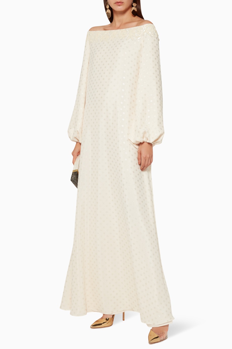 Amal Al-Raisi Embroidered Off-the-Shoulder Kaftan