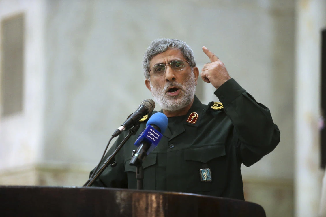 In this May 24, 2017 file photo, Gen. Esmail Ghaani speaks in a meeting at the shrine of the late revolutionary founder Ayatollah Khomeini just outside Tehran, Iran.(AP)