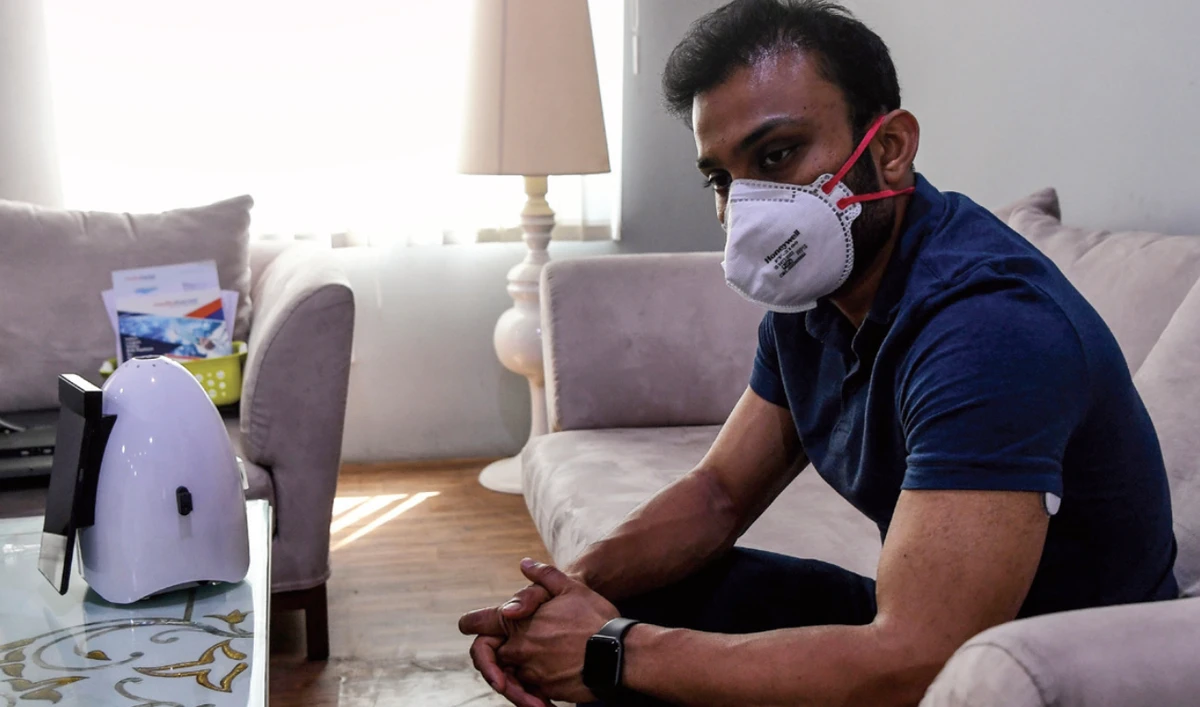 Robot scientist, Diwakar Vaish, co-founder of portable ventilator manufacturer AgVa Healthcare. (AFP)