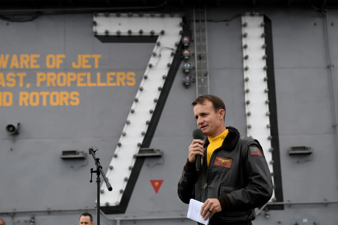 Acting Navy Secretary Thomas Modly said the ship’s commander, Capt. Brett Crozier, above, ‘demonstrated extremely poor judgment’ in the middle of a crisis. (Reuters file photo)