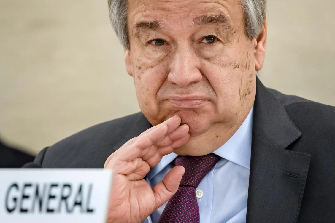 Guterres said that the scale of the crisis was due to “a disease that represents a threat to everybody in the world and... an economic impact that will bring a recession that probably has no parallel in the recent past.” (AFP/Fabrice Coffrini)