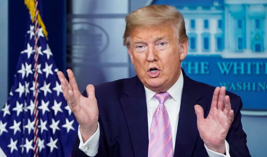 U.S. President Donald Trump addresses the daily coronavirus task force briefing in the press briefing room at the White House in Washington, U.S., April 4, 2020. (REUTERS)