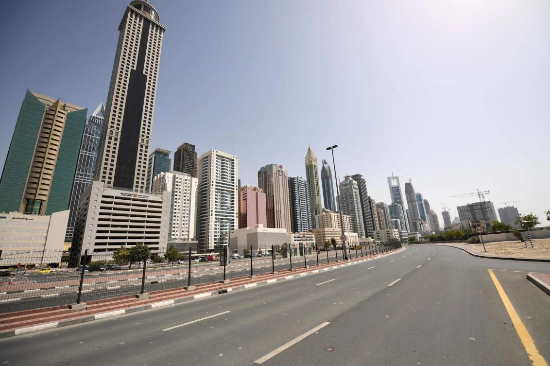 Dubai’s Sheikh Zayed road is deserted during a curfew imposed by the authorities in a bid to slow down the spread of the novel coronavirus in the Emirati city on April 5, 2020. (AFP)