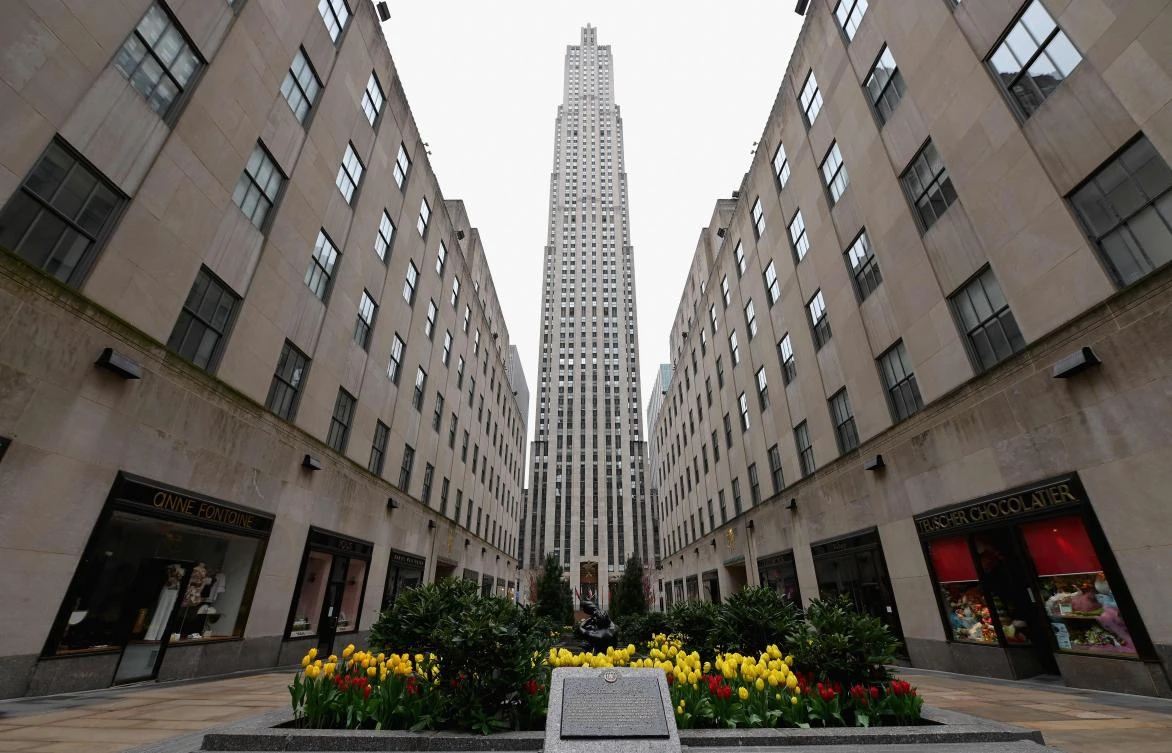 View of the empty Rockefeller Center on April 09, 2020 in New York City. America's coronavirus epicenter of New York recorded a new single-day high of 799 COVID-19 deaths Thursday but Governor Andrew Cuomo said the rate of hospitalizations continued to fall. (AFP)