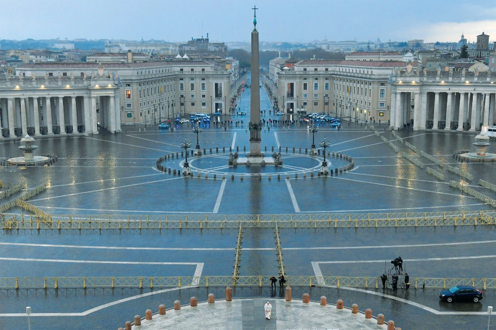 Pope Francis arriving to preside over a moment of prayer on the sagrato of St Peter’s Basilica to conclude with the pontiff giving the Urbi et Orbi blessing, on March 27 at St. Peter’s Square in the Vatican. (AFP)