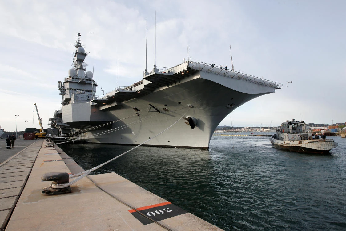 French aircraft carrier Charles de Gaulle is seen before its departure from the Naval base in Toulon, France, March 5, 2019. (Reuters)