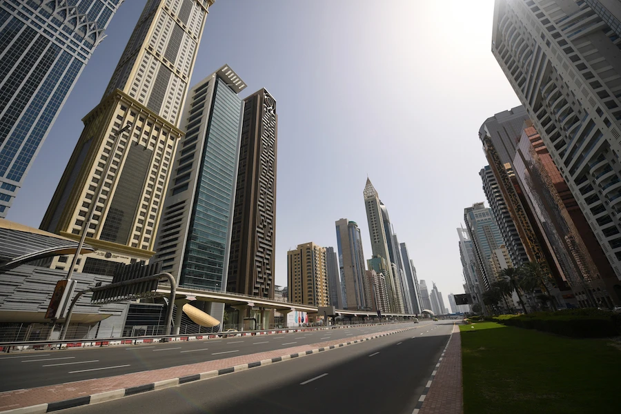 Dubai's Sheikh Zayed road is deserted during a curfew imposed by the authorities in a bid to slow down the spread of the novel coronavirus in the Emirati city on April 5, 2020. (AFP)