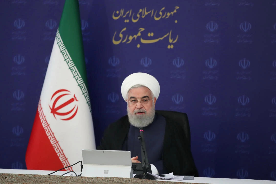A handout picture provided by the Iranian Presidency on April 8, 2020, shows Iranian President Hassan Rouhani chairing a cabinet session in the capital Tehran. (AFP)