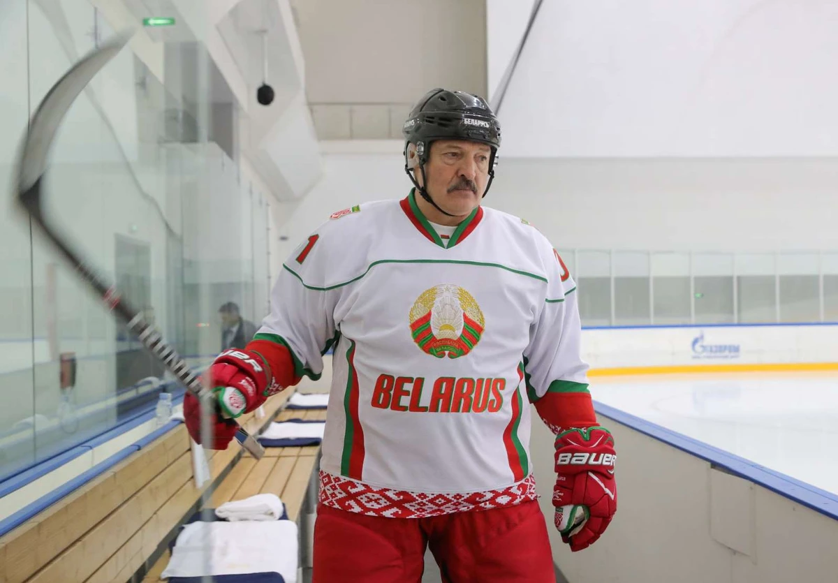 Belarusian President Alexander Lukashenko takes part in an ice hockey game following a meeting with his Russian counterpart Vladimir Putin in Sochi, Russia, February 7, 2020. (Reuters)