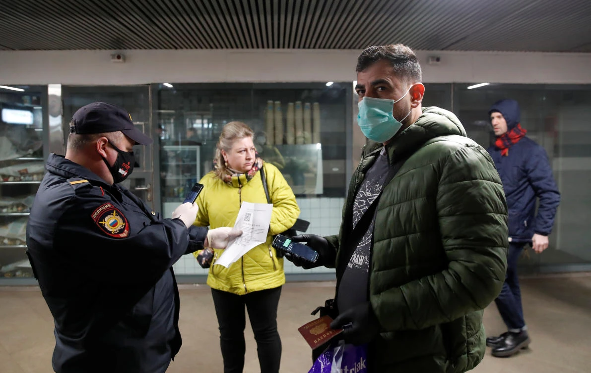 Moscow authorities began issuing digital permits to residents using cars or public transport this week in an effort to reduce isolation violations. (Reuters)