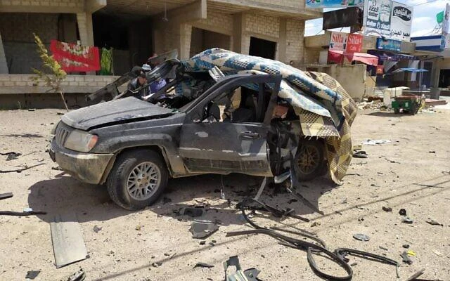 A vehicle allegedly used by Hezbollah to transfer arms targeted by the IDF near the Lebanon border in Syria, April 15, 2020 (Screenshot/File Photo/Channel 13)