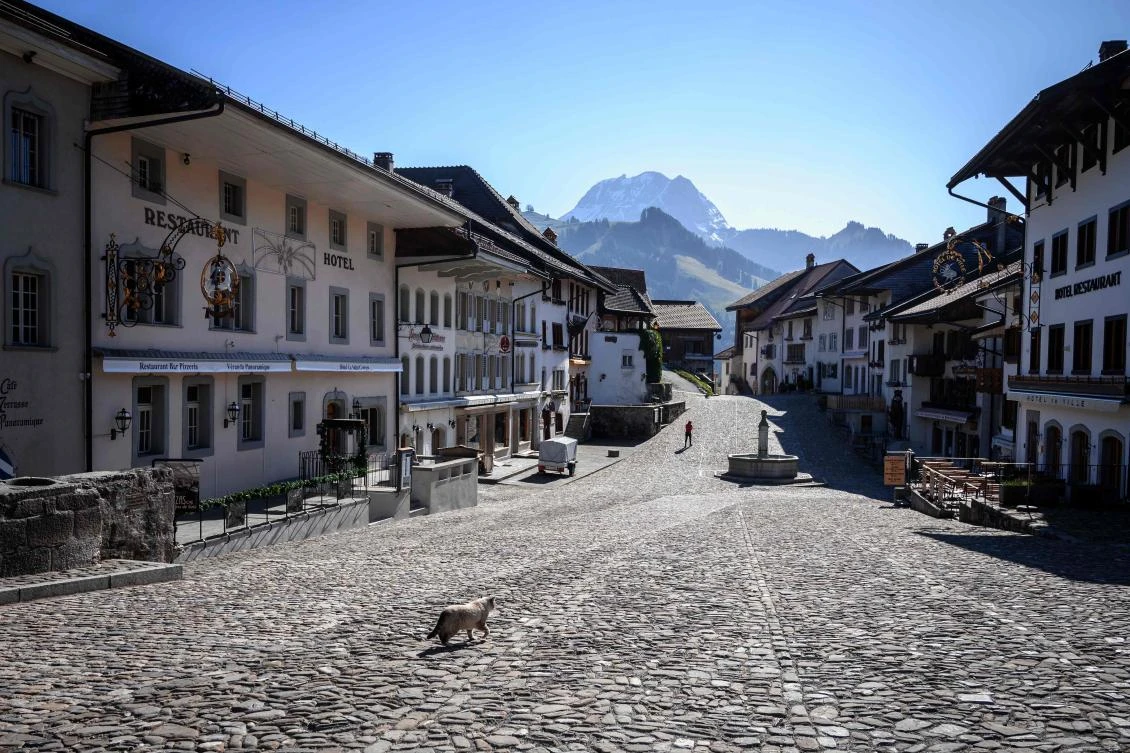A picture taken on April 14, 2020 shows an empty square in the touristic village of Gruyeres during the novel coronavirus COVID-19 outbreak's lockdown. (AFP)