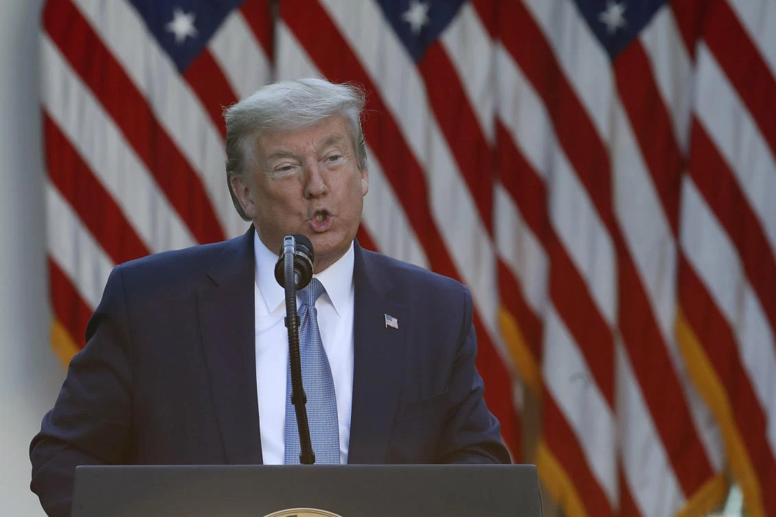 President Donald Trump speaks about the coronavirus in the Rose Garden of the White House, Wednesday, April 15, 2020, in Washington. (AP)