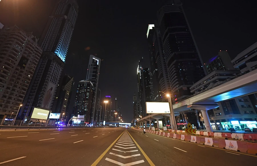 A picture taken on March 28, 2020 shows a deserted street in the Emirate city of Dubai amid the COVID-19 coronavirus outbreak. (File/AFP)