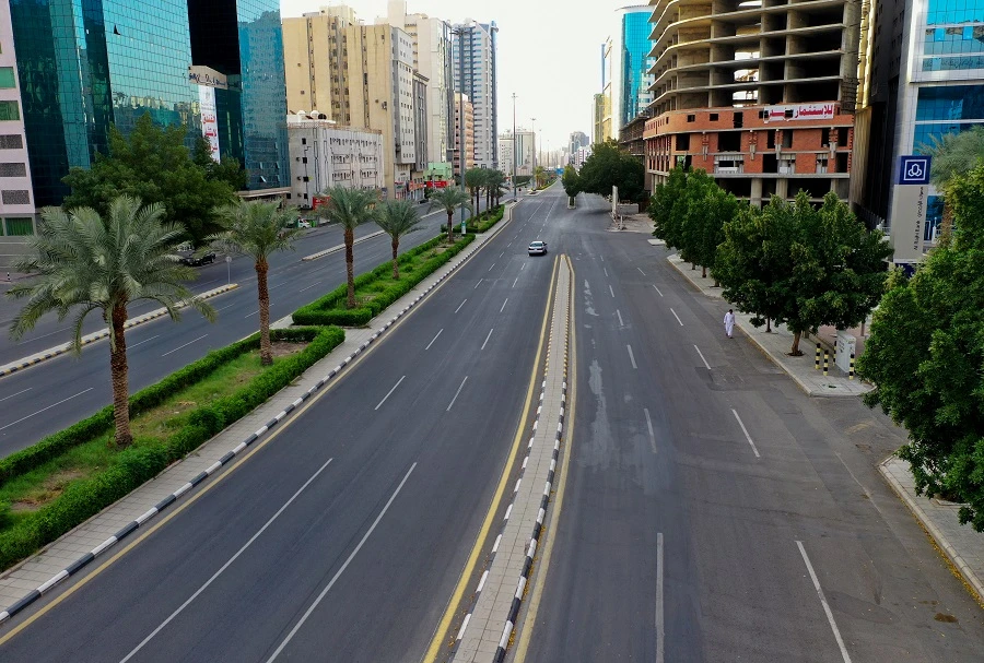 An aerial view shows a deserted boulevard in the Saudi holy city of Mecca on April 8, 2020, during the novel coronavirus pandemic crisis. (File/AFP)