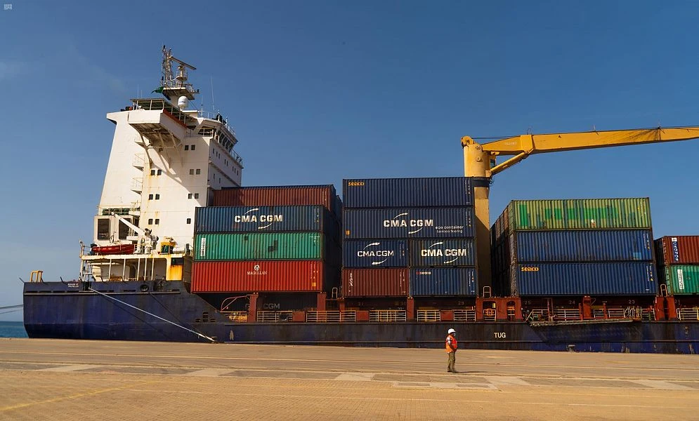 King Fahd Industrial Port in Yanbu received its first container ship (CONTSHIP ONO) that was carrying the Siberian flag. (SPA)