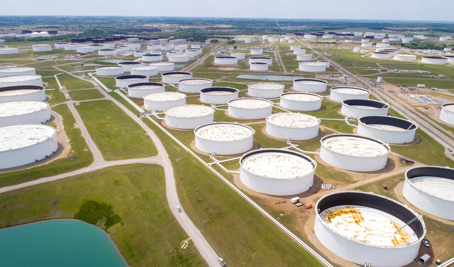 Crude oil storage tanks are seen in an aerial photograph at the Cushing oil hub in Cushing, Oklahoma, U.S. April 21, 2020. (REUTERS)