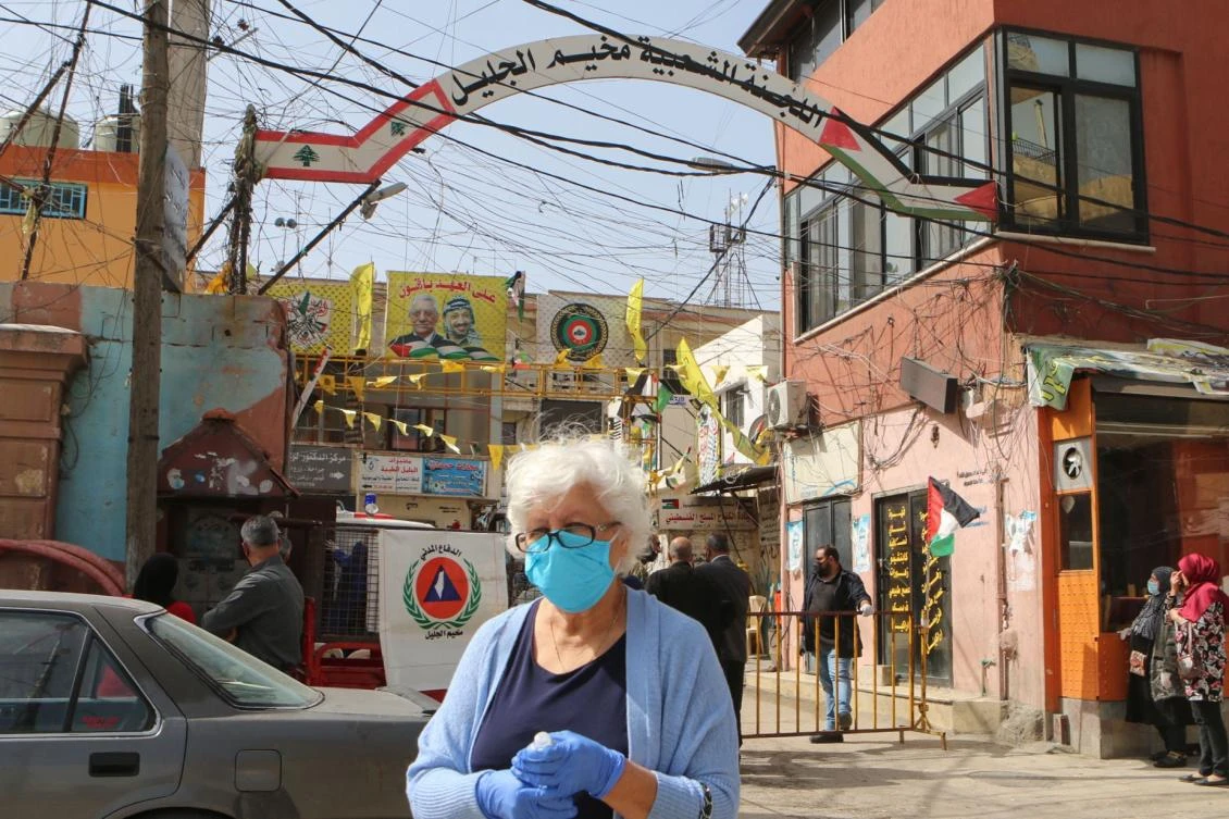 More than 2,000 people live in Wavel, also known as the Jalil Camp, according to statistics released by Lebanon’s government. Above, officials impose a lockdown on the camp on April 22, 2020. (AFP)
