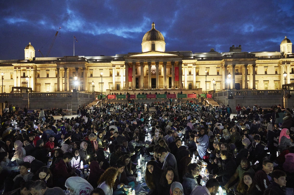 People participate in an Open Iftar event in Trafalgar Square, London during Ramadan 2019. (File/Supplied)